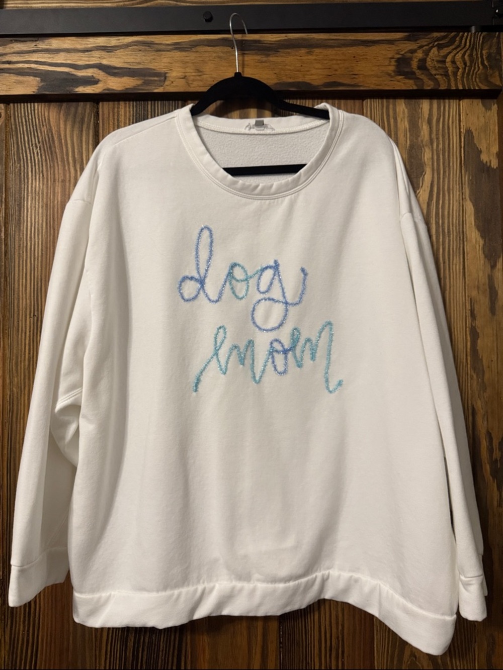 Mary Squared Dog Mom Embroidered White Sweatshirt